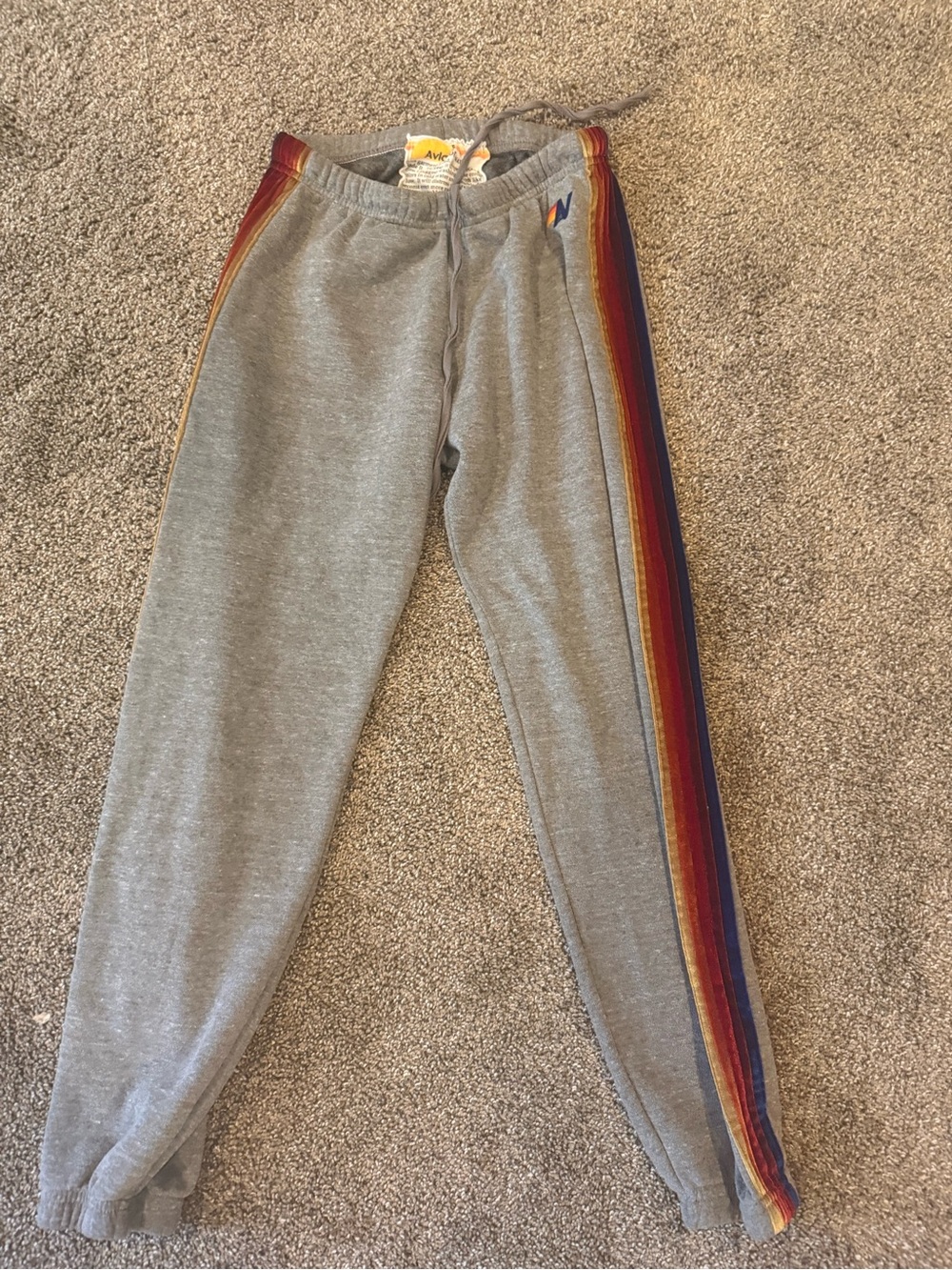 Aviator Nation Grey Sweatpants with Velvet Rainbow Side Stripes- Small